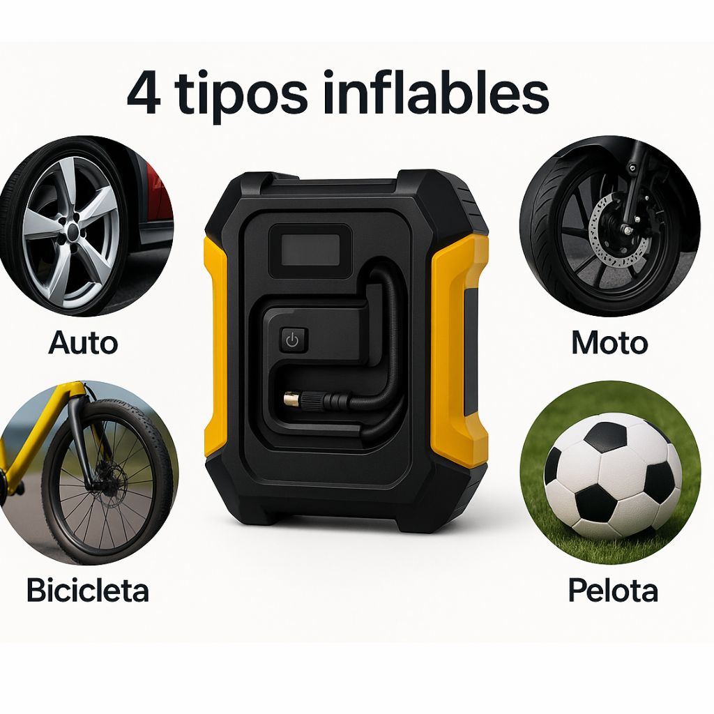 Compresor de Aire Portátil Digital con LED - Auto y Moto