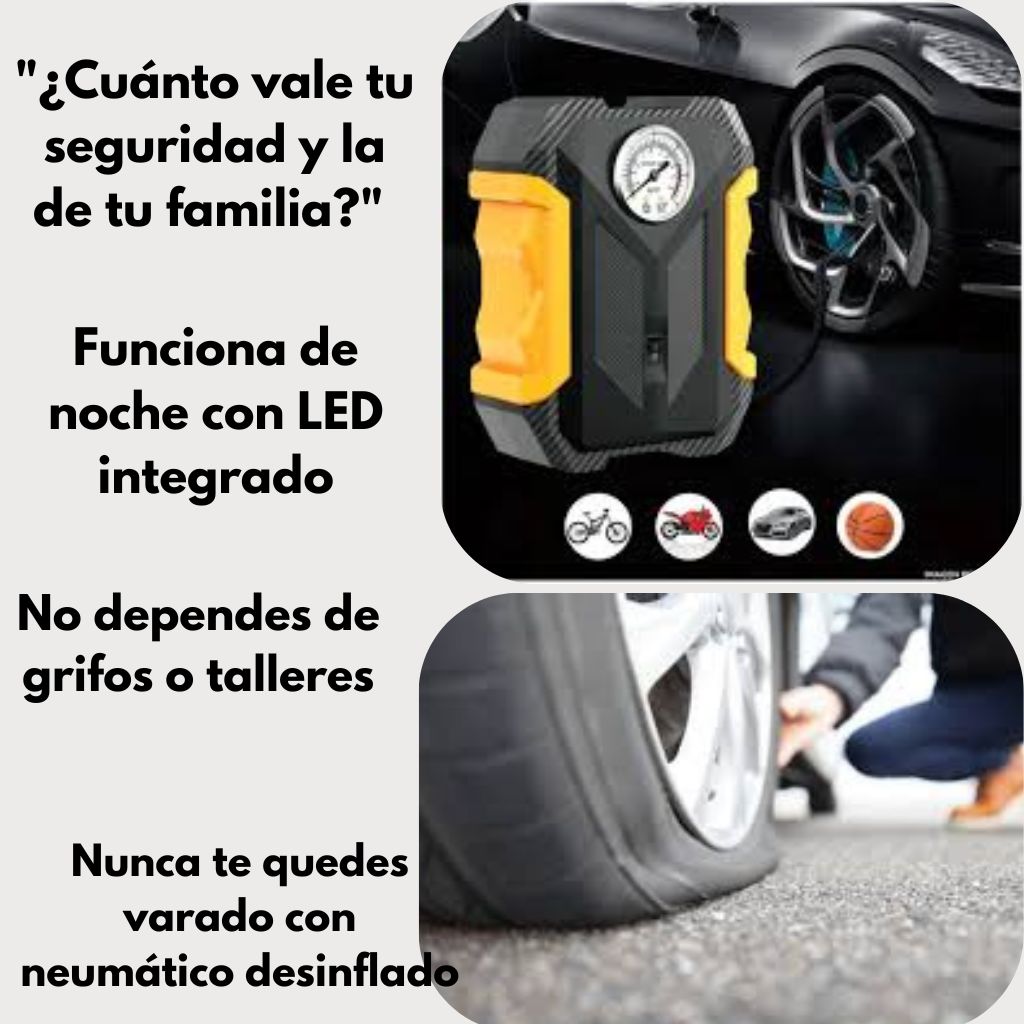 Compresor de Aire Portátil Digital con LED - Auto y Moto