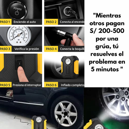 Compresor de Aire Portátil Digital con LED - Auto y Moto