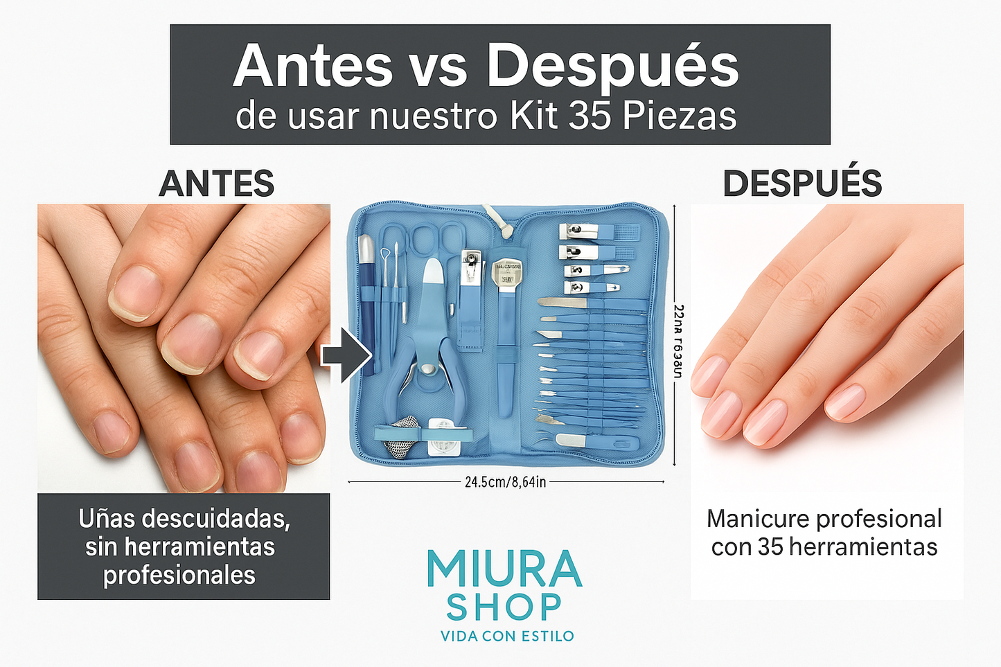 Kit Profesional de Manicure y Pedicure 35 Piezas - Set Completo de Belleza