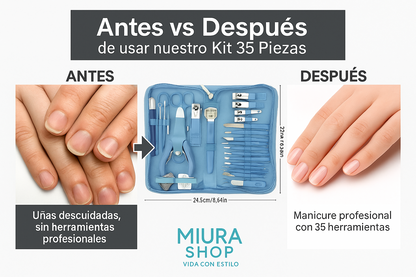 Kit Profesional de Manicure y Pedicure 35 Piezas - Set Completo de Belleza