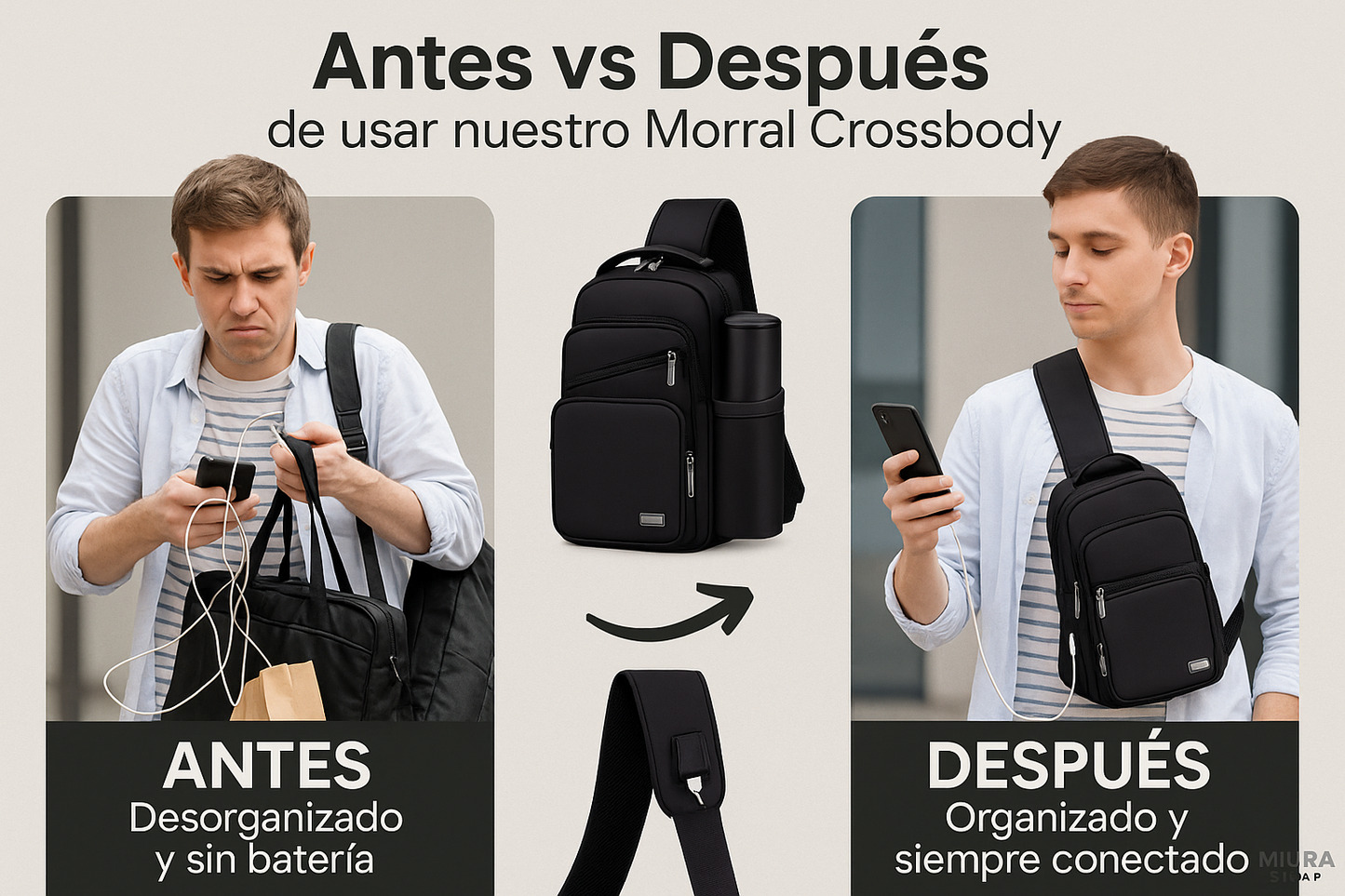 Morral Crossbody con Puerto USB - Cuero PU Impermeable