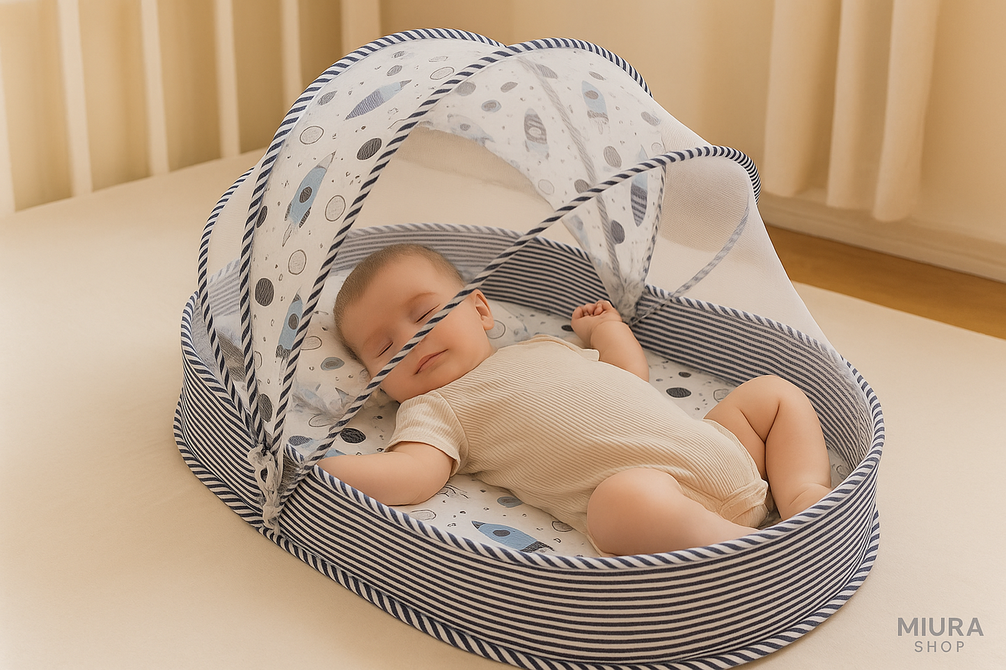 Cuna Portátil para Bebé con Mosquitero - Incluye Colchón y Cojín