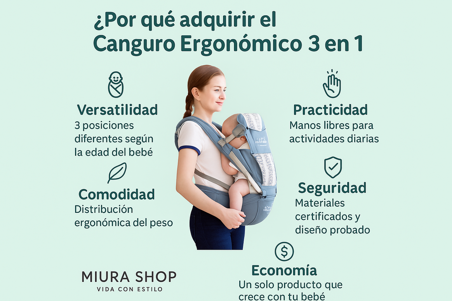 Canguro Ergonómico 3 en 1 MIURA - Vida con Estilo Premium