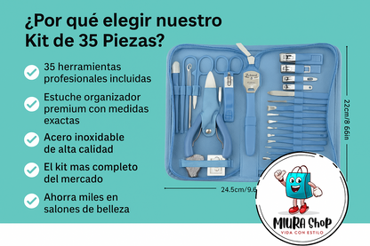 Kit Profesional de Manicure y Pedicure 35 Piezas - Set Completo de Belleza